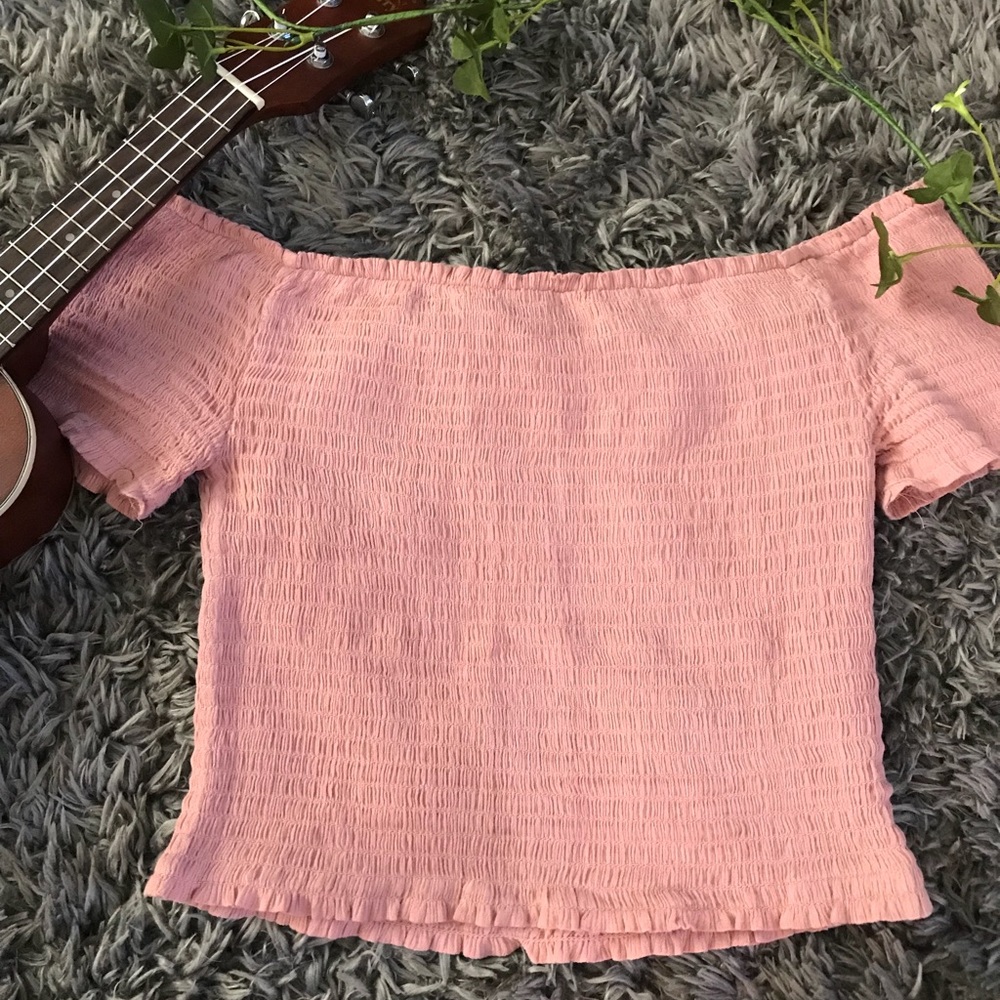 Cute off the shoulder creamy pink top